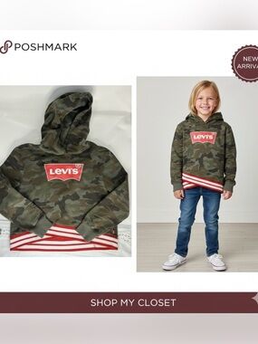 Levi's Kids Green Camo Hoodie with Red Logo-L